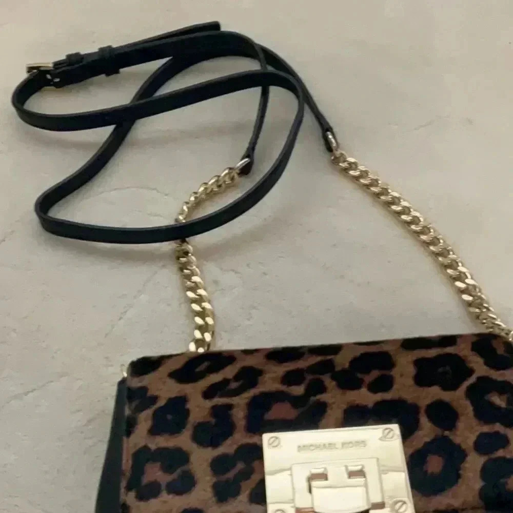 Michael Kors Leopard Print Mini Bag - Black and Brown - Picture 7 of 7